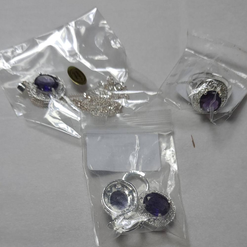 Silver and Purple Gemstone Earrings